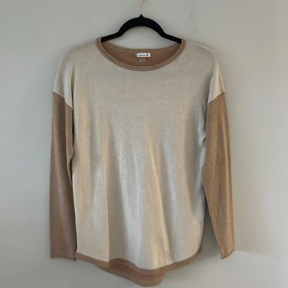 Smartwool Womens Merino Wool Blend Colorblock Long Sleeve Top Tan Cream S